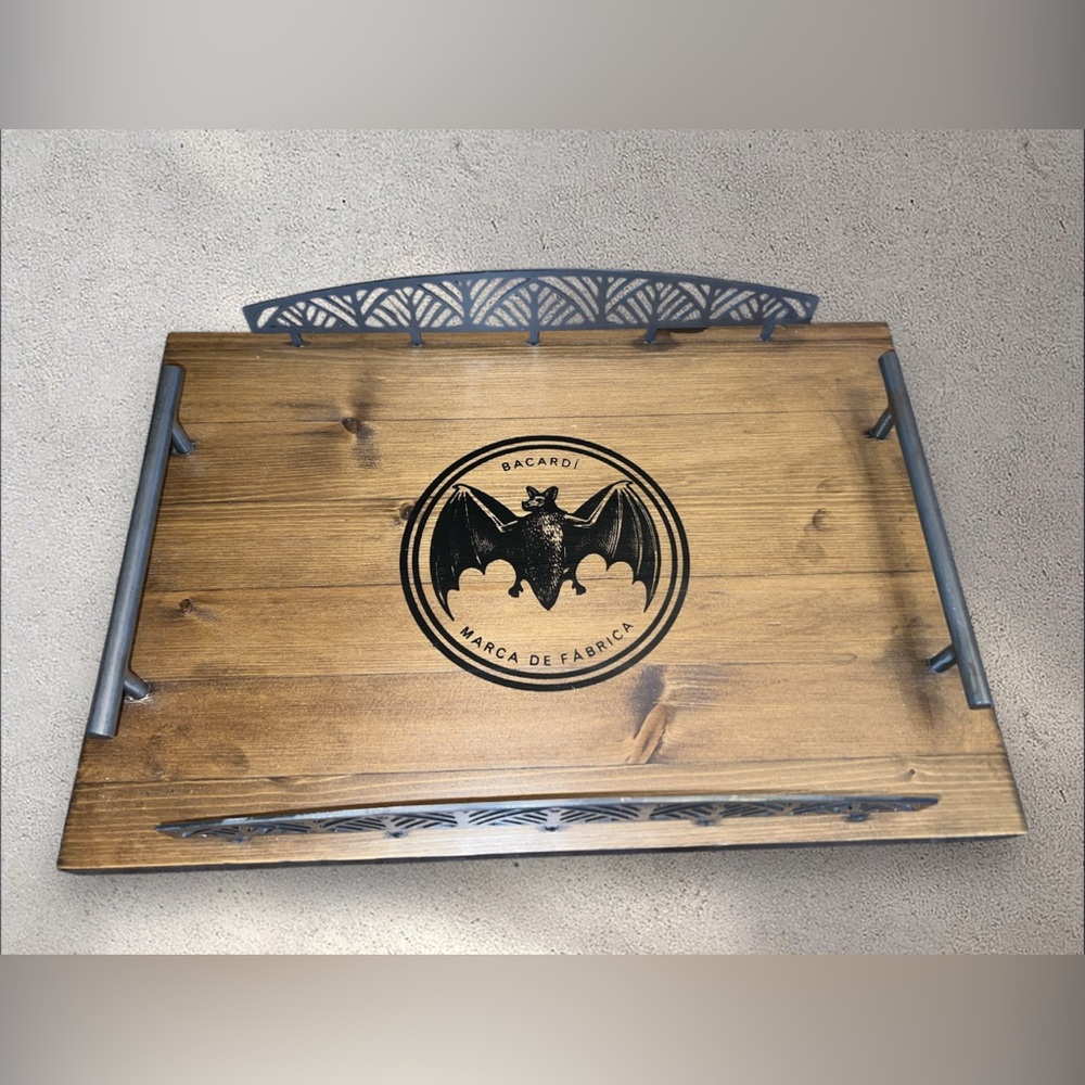 Bacardi  Wooden Serving Tray Metal Handles